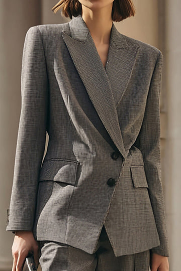 Grey 2-Piece Peak Lapel Single Breasted Business Casual Suit